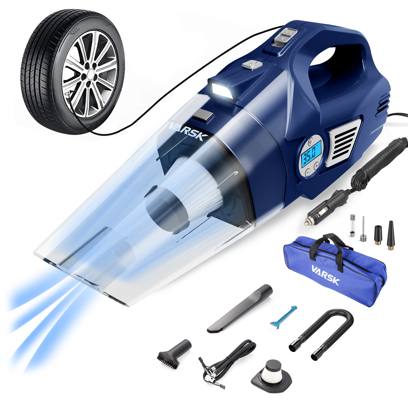 VARSK 4-in-1 Car Vacuum Cleaner Tire Inflator Blue